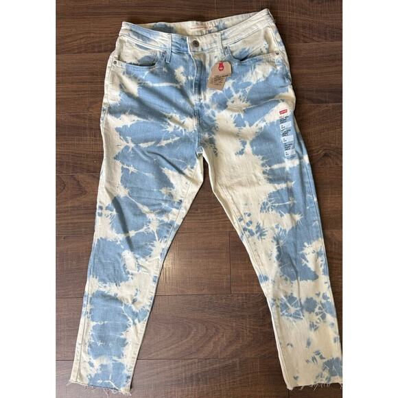 Levi's 721 High Rise Skinny Ankle Sz 32 Tie Dye Bleach Raw Hem Denim Jeans Levis - Picture 1 of 6